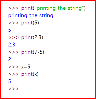 Picture showing the output of Print function in python